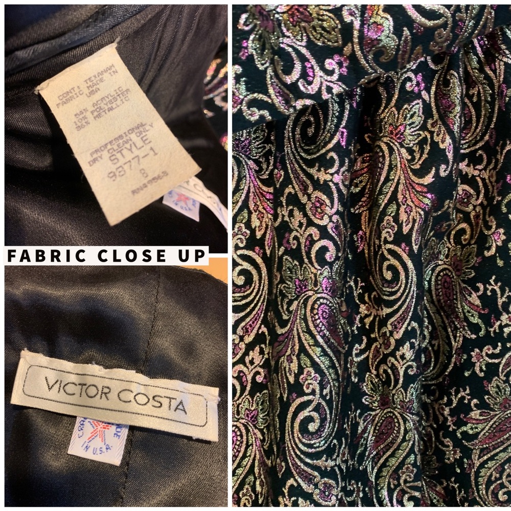 VINTAGE 1980'S VICTOR COSTA PINK, BLACK & GOLD METALLIC PRINT DRESS W/SHAWL (8) - Picture 13 of 15